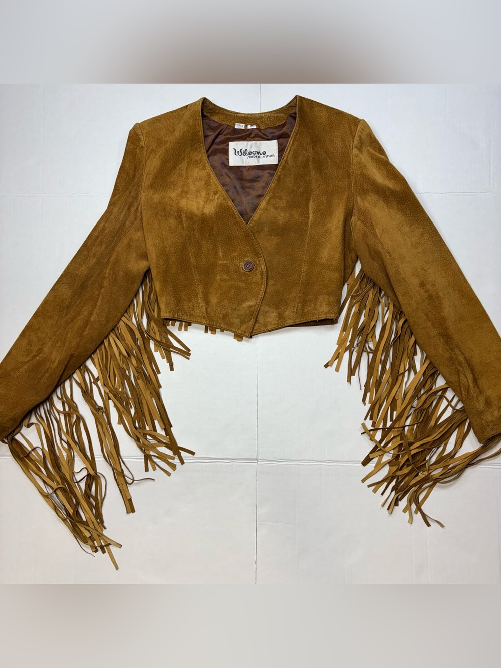 Vintage Wilsons Suede Leather Fringe Western Cropped Jacket Brown Korea size M